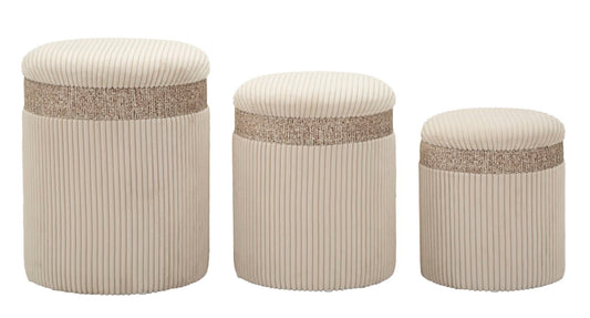 Opbergkruk Puff With Storage Curtain Cream Set 3 Pcs Ø 40,5×49,5 cm