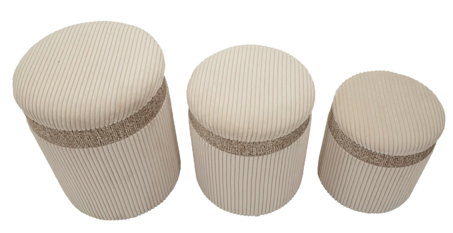 Opbergkruk Puff With Storage Curtain Cream Set 3 Pcs Ø 40,5×49,5 cm