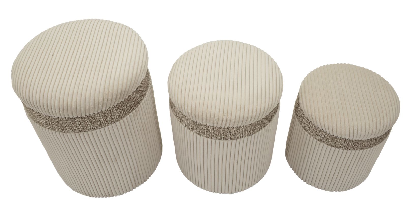 Opbergkruk Puff With Storage Curtain Cream Set 3 Pcs Ø 40,5×49,5 cm
