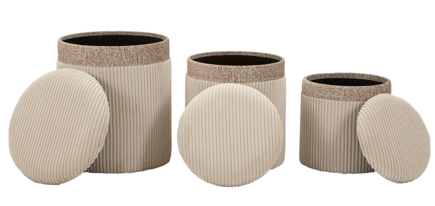 Opbergkruk Puff With Storage Curtain Cream Set 3 Pcs Ø 40,5×49,5 cm