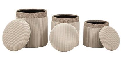 Opbergkruk Puff With Storage Curtain Cream Set 3 Pcs Ø 40,5×49,5 cm