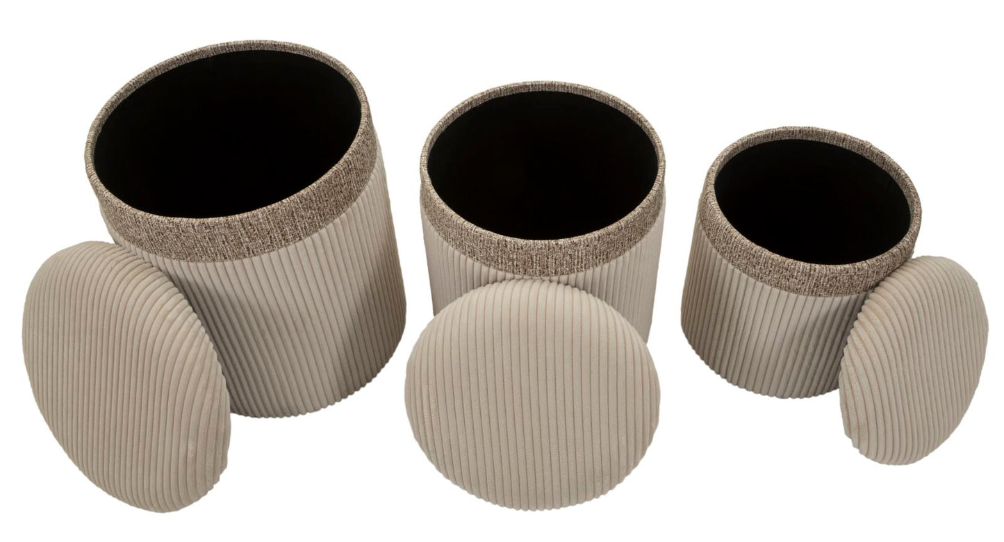 Opbergkruk Puff With Storage Curtain Cream Set 3 Pcs Ø 40,5×49,5 cm