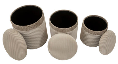 Opbergkruk Puff With Storage Curtain Cream Set 3 Pcs Ø 40,5×49,5 cm