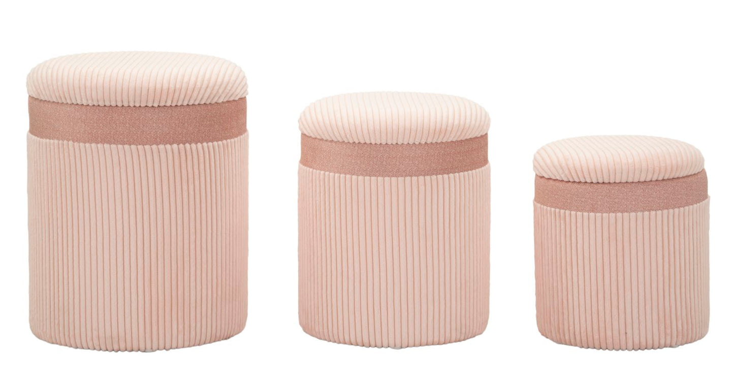 Opbergkruk Puff C/curtain Box Pink Set 3 Pcs Ø 40,5×49,5 cm