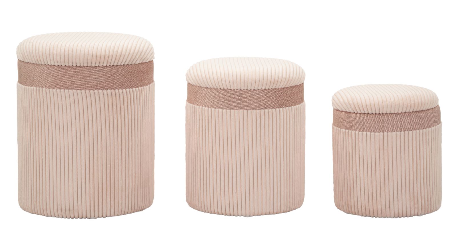 Opbergkruk Puff C/curtain Box Pink Set 3 Pcs Ø 40,5×49,5 cm