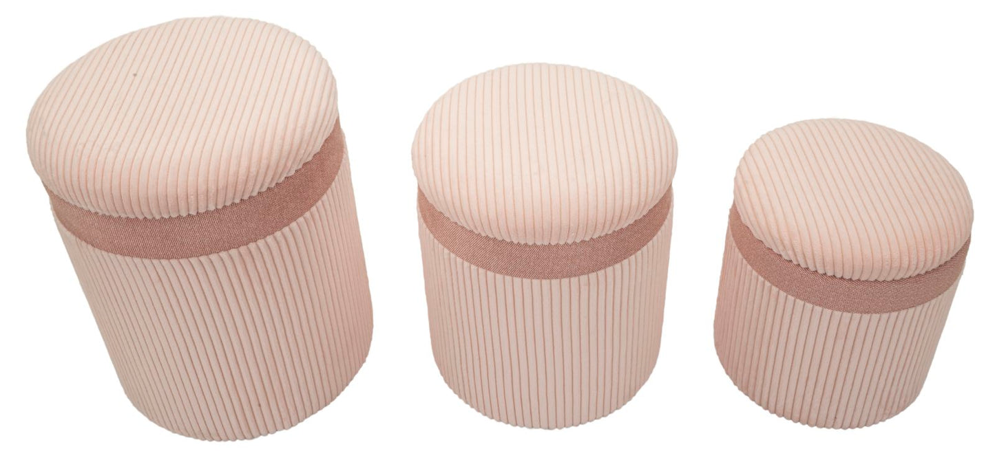 Opbergkruk Puff C/curtain Box Pink Set 3 Pcs Ø 40,5×49,5 cm
