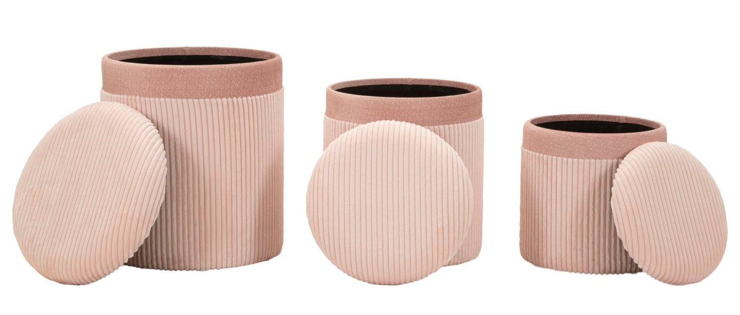 Opbergkruk Puff C/curtain Box Pink Set 3 Pcs Ø 40,5×49,5 cm