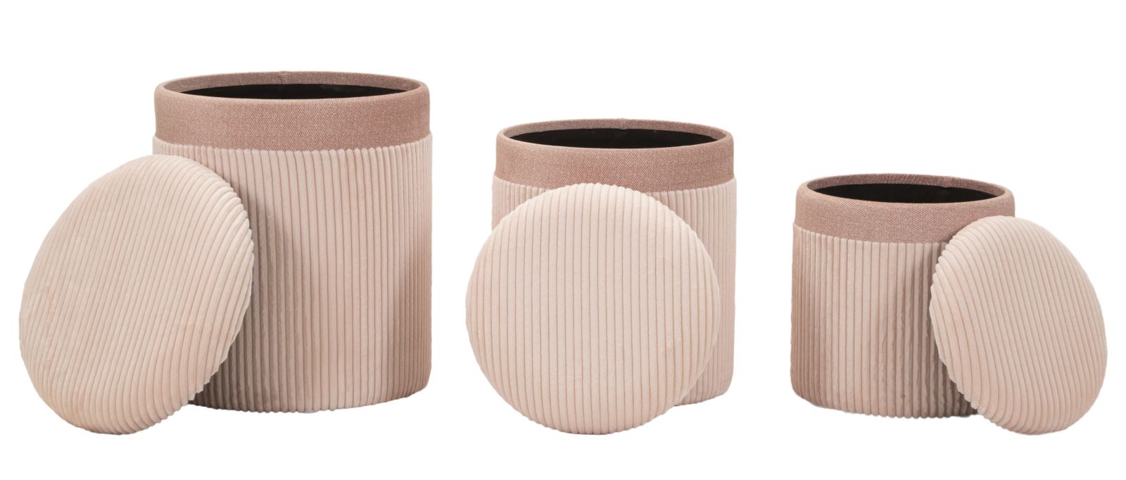 Opbergkruk Puff C/curtain Box Pink Set 3 Pcs Ø 40,5×49,5 cm
