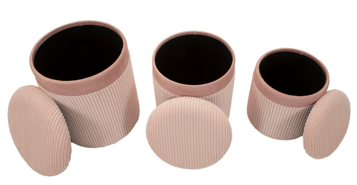 Opbergkruk Puff C/curtain Box Pink Set 3 Pcs Ø 40,5×49,5 cm
