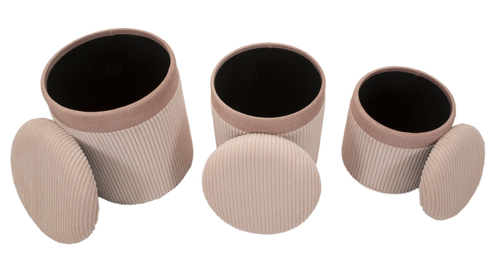 Opbergkruk Puff C/curtain Box Pink Set 3 Pcs Ø 40,5×49,5 cm