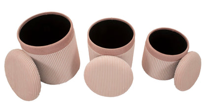 Opbergkruk Puff C/curtain Box Pink Set 3 Pcs Ø 40,5×49,5 cm
