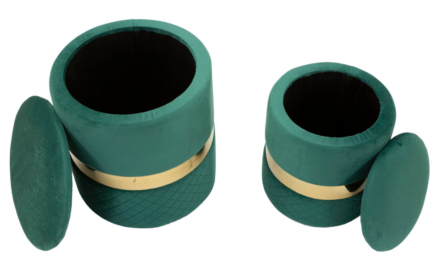 Opbergkruk Puff With Storage Sheffild Green Set 2 Pcs Ø 37×42 cm