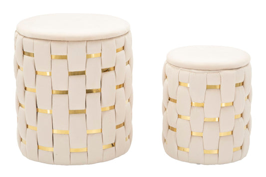 Opbergkruk Puff With Storage Shanty Cream Set 2 Pcs Ø 37×42 cm