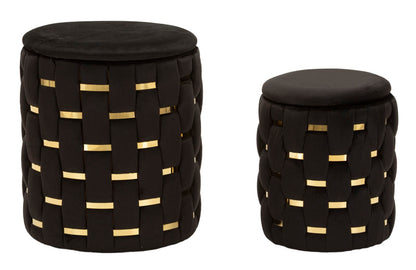 Opbergkruk Puff With Storage Shanty Black Set 2 Pcs Ø 37×42 cm