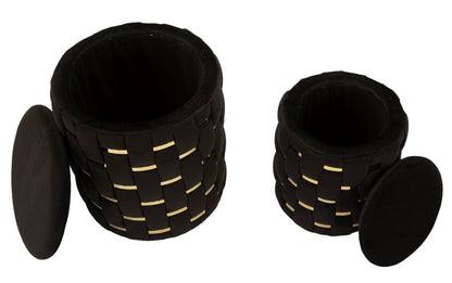 Opbergkruk Puff With Storage Shanty Black Set 2 Pcs Ø 37×42 cm