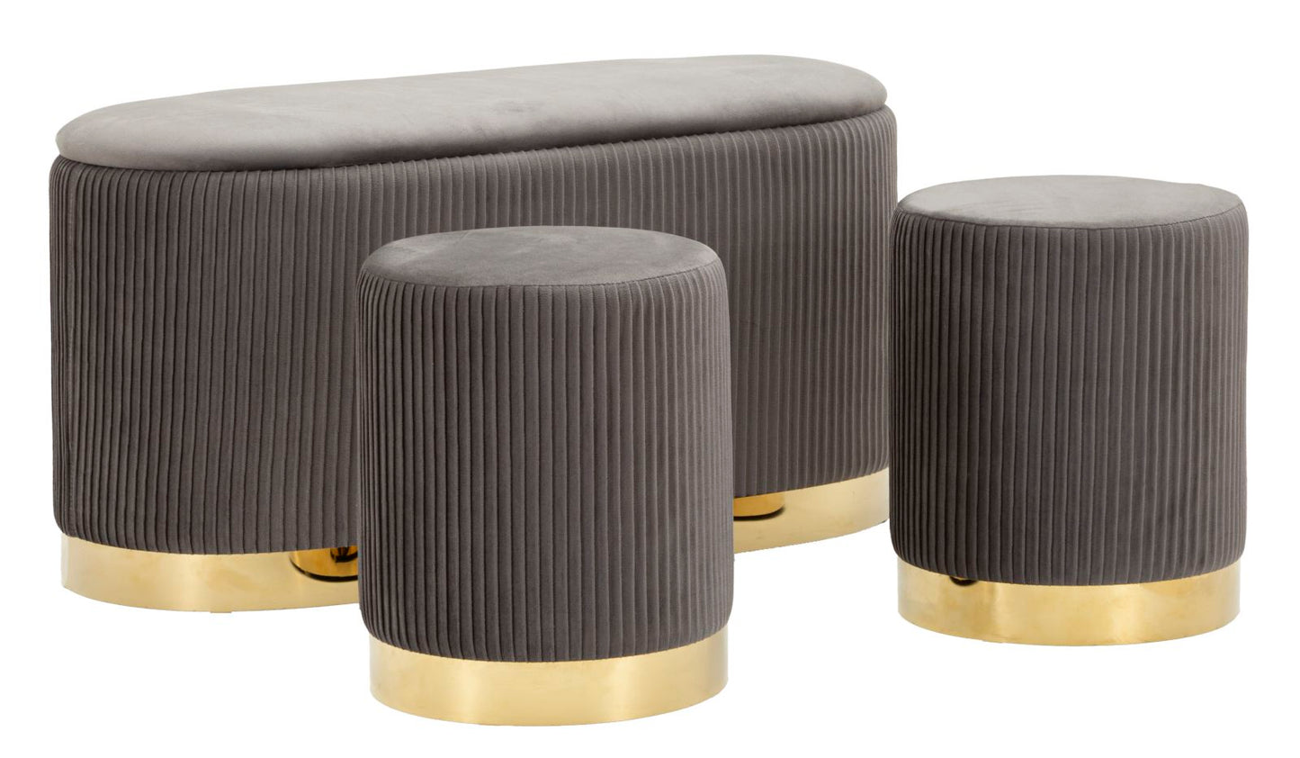 Bankje Storage & Stools Shopy Grey Set 3 Pcs 80×37×42 cm