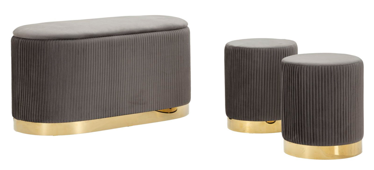 Bankje Storage & Stools Shopy Grey Set 3 Pcs 80×37×42 cm