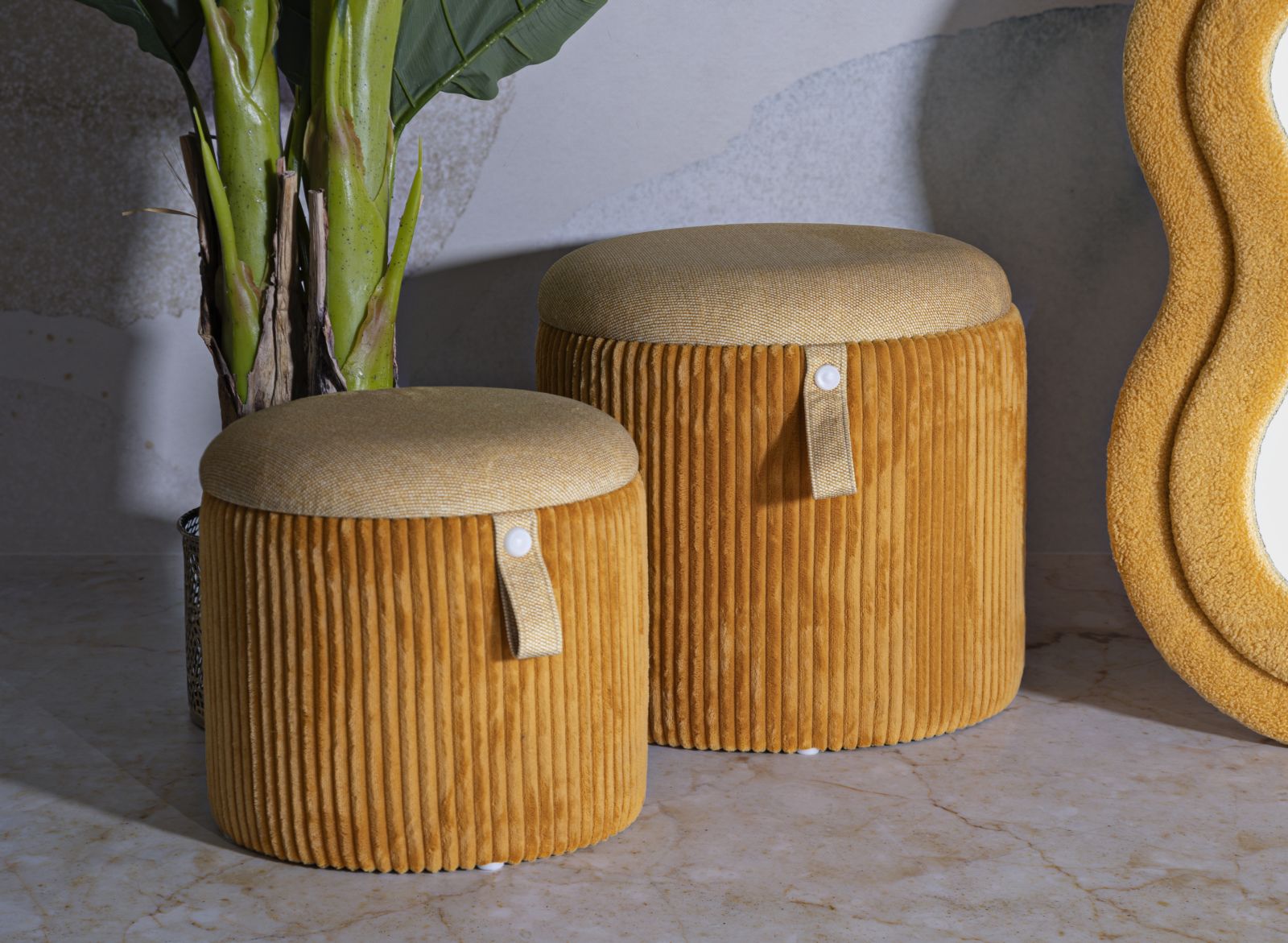Opbergkruk Puff With Storage Bolzano Mustard Set 2 Pcs Ø 38×38 cm