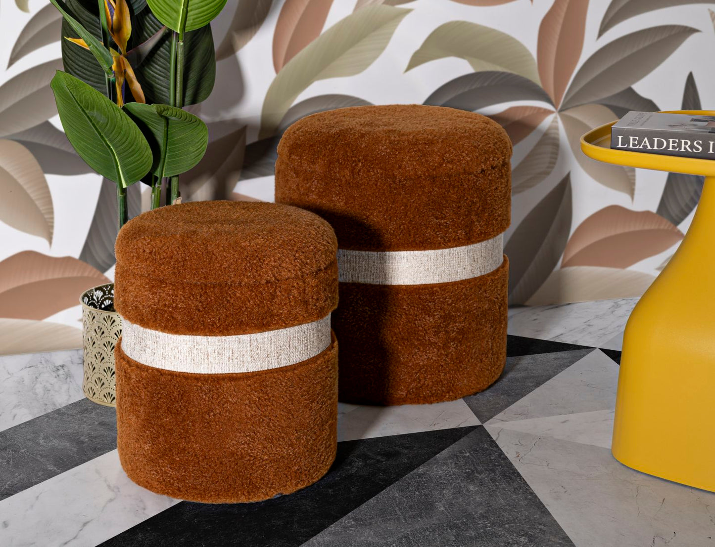 Opbergkruk Puff With Storage Saint-moritz Brown Set 2 Pcs Ø 40×47 cm