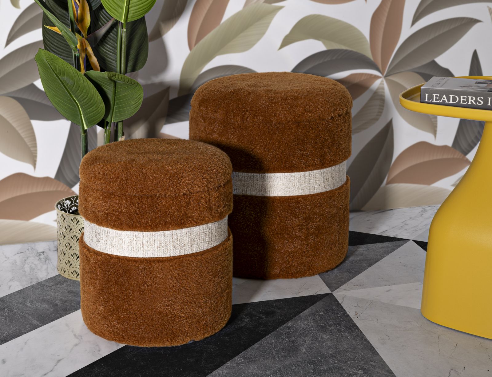 Opbergkruk Puff With Storage Saint-moritz Brown Set 2 Pcs Ø 40×47 cm