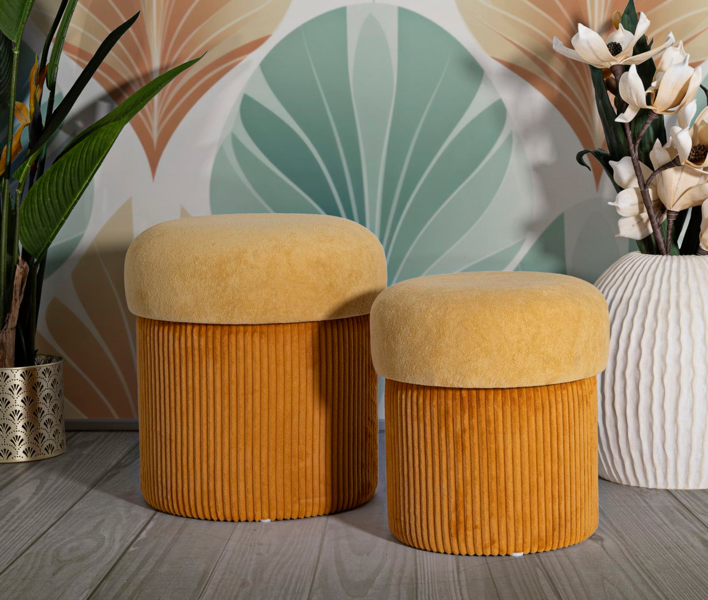 Opbergkruk Puff With Storage Aspen Mustard Set 2 Pcs Ø 42×44 cm