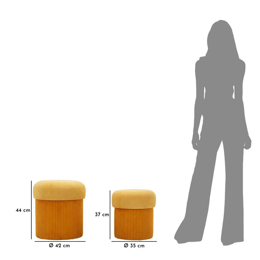 Opbergkruk Puff With Storage Aspen Mustard Set 2 Pcs Ø 42×44 cm