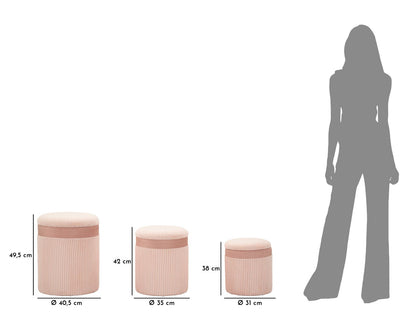 Opbergkruk Puff C/curtain Box Pink Set 3 Pcs Ø 40,5×49,5 cm