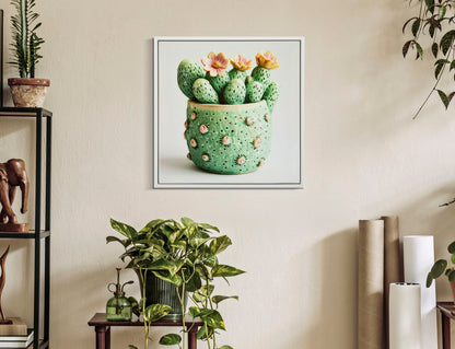 Schilderij Lacquered Canvas Print With Frame Cactus Jar -h- 40×2,8×40 cm