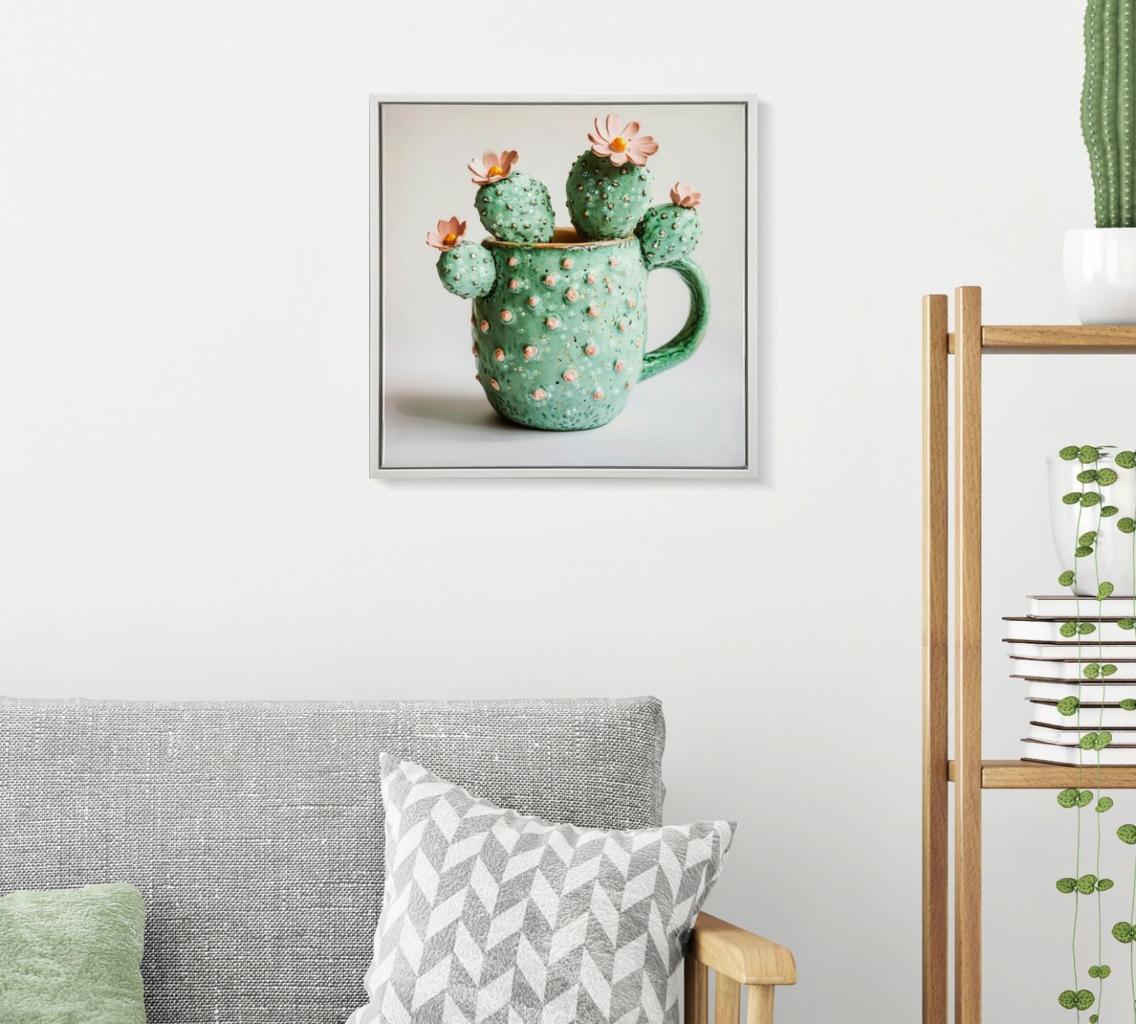 Schilderij Lacquered Canvas Print With Frame Cactus Jar -c- 40×2,8×40 cm