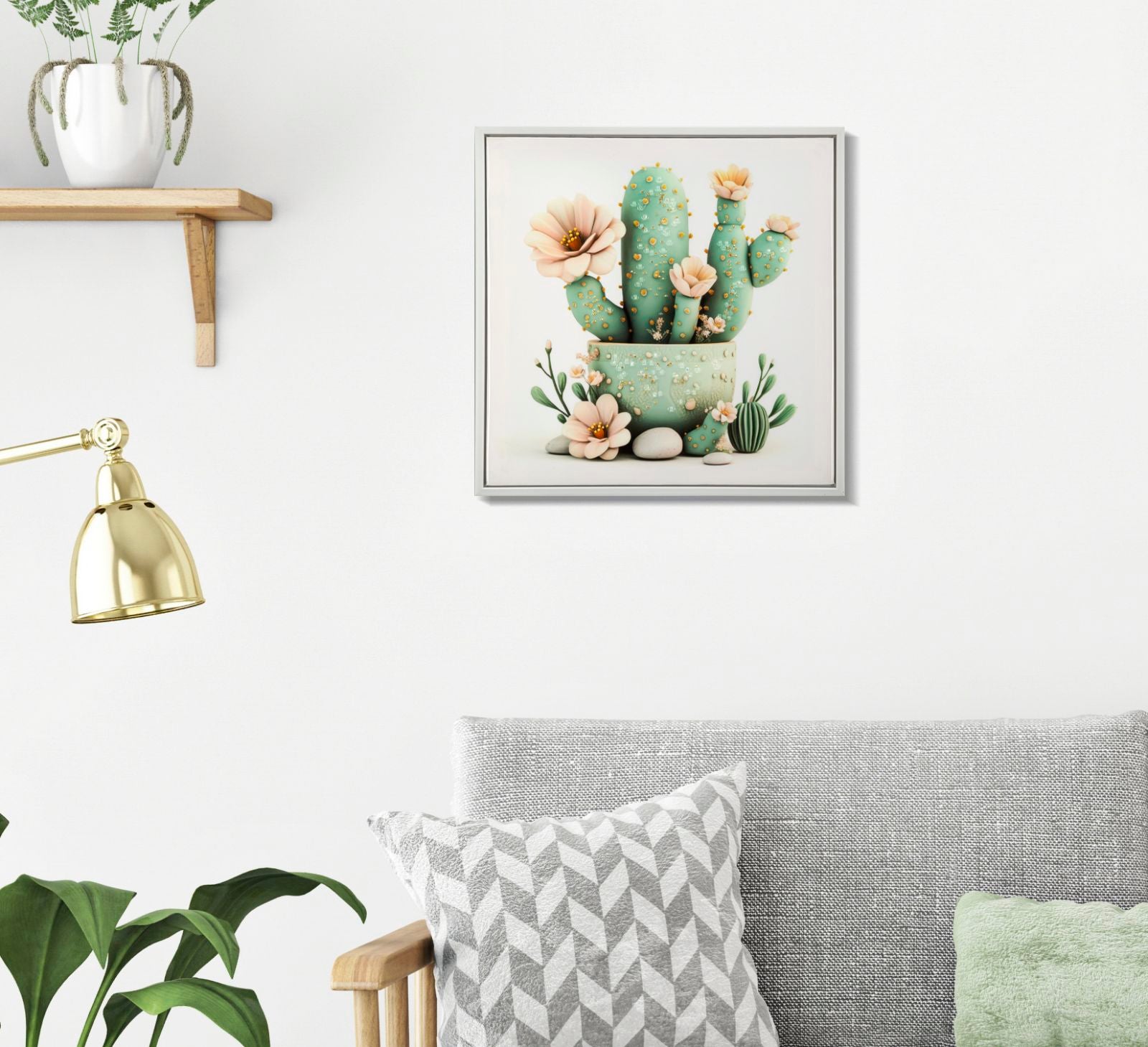 Schilderij Lacquered Canvas Print With Frame Cactus Jar -d- 40×2,8×40 cm