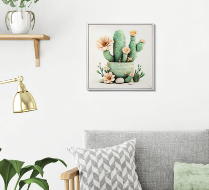 Schilderij Lacquered Canvas Print With Frame Cactus Jar -d- 40×2,8×40 cm
