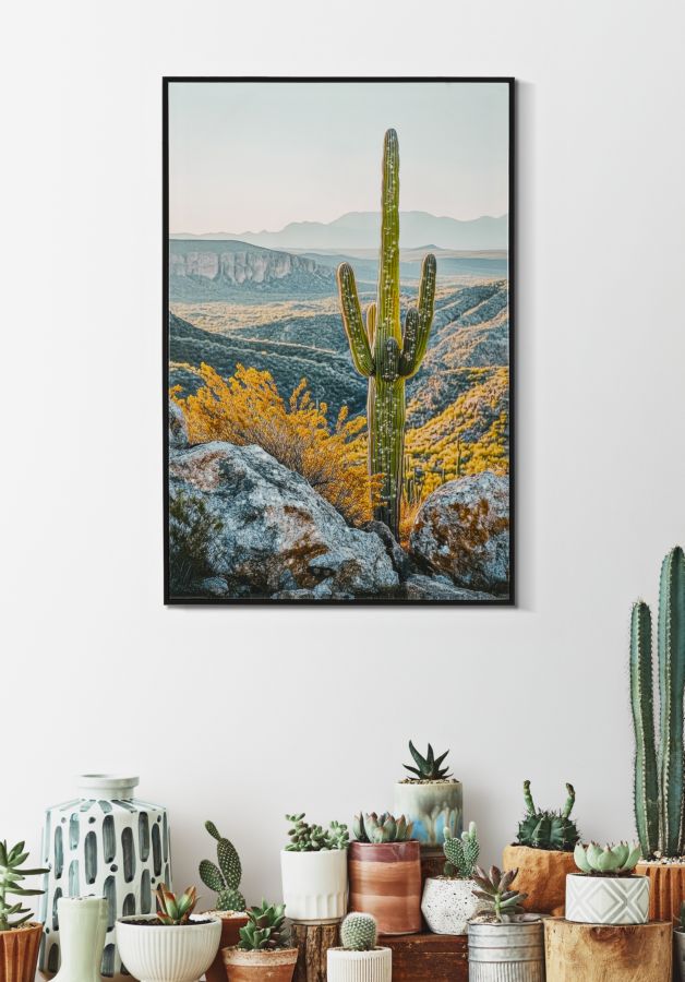 Schilderij Lacquered Canvas Print With Frame Cactus -w- 60×4×90 cm