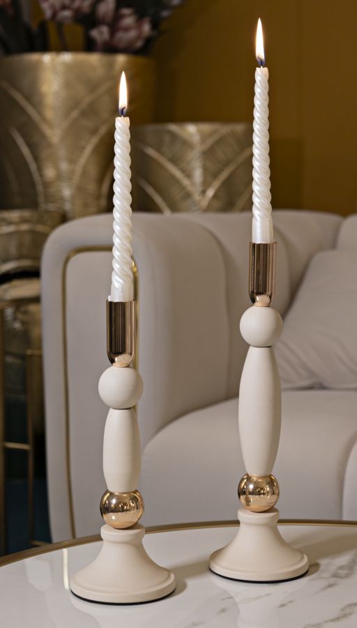 Kandelaar Strek Cream Set 2 Pcs Ø 9,5×25 cm