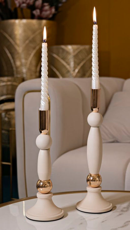 Kandelaar Strek Cream Set 2 Pcs Ø 9,5×25 cm