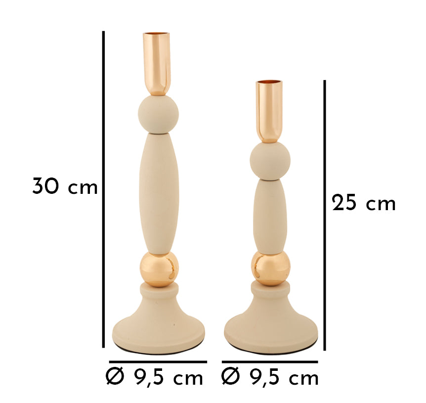 Kandelaar Strek Cream Set 2 Pcs Ø 9,5×25 cm