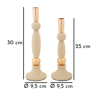 Kandelaar Strek Cream Set 2 Pcs Ø 9,5×25 cm