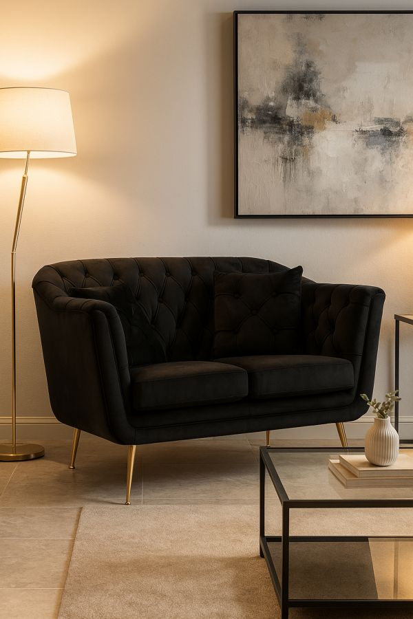 Bank Budapest Sofa' 2 Seats Black With Cushions 130×83×91 cm