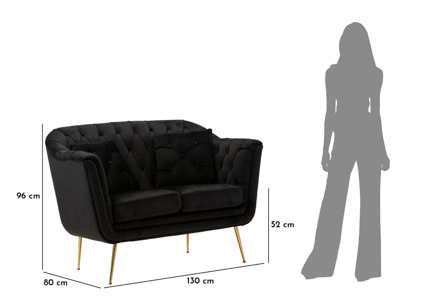 Bank Budapest Sofa' 2 Seats Black With Cushions 130×83×91 cm