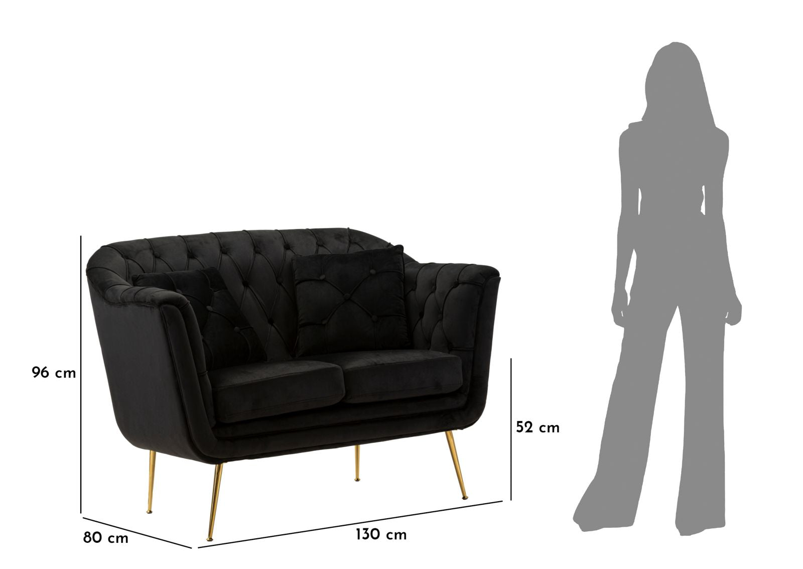 Bank Budapest Sofa' 2 Seats Black With Cushions 130×83×91 cm