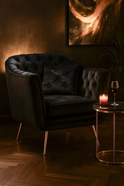 Fauteuil Budapest Armchair Black With Cushion 88×83×91 cm
