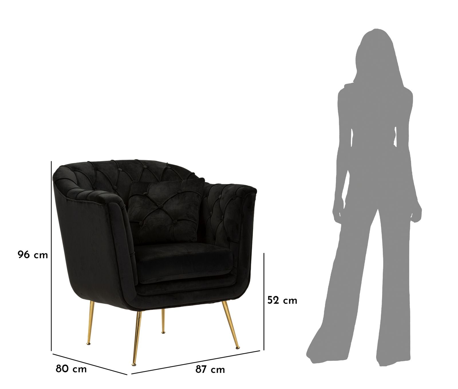 Fauteuil Budapest Armchair Black With Cushion 88×83×91 cm