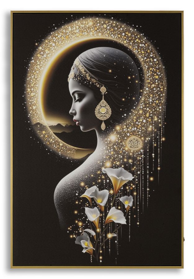Schilderij On Canvas With Led Inda Laquared With Frame 60×3,5×90 cm