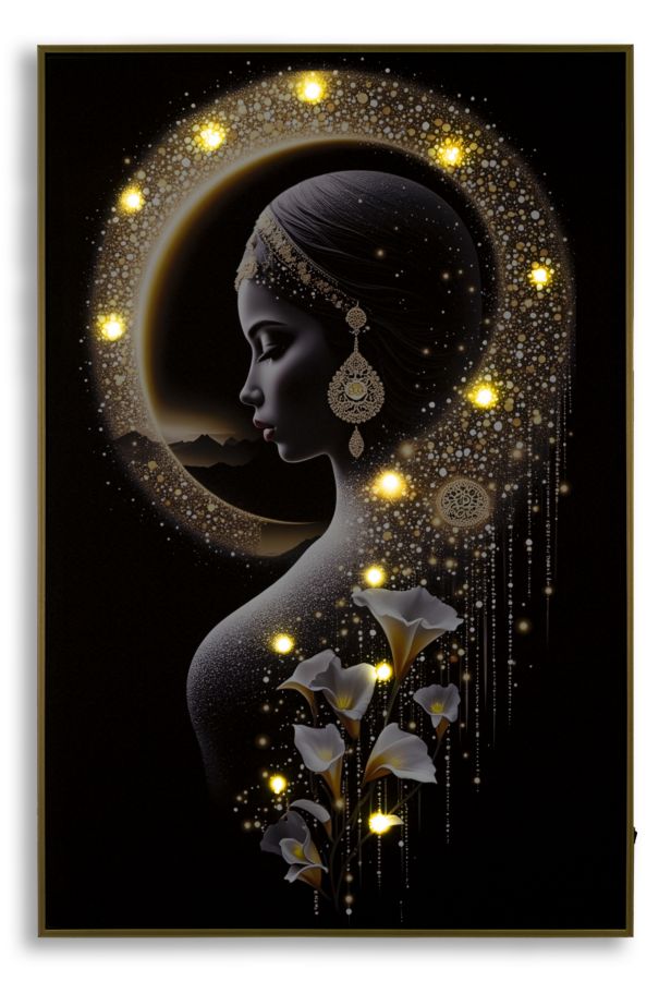 Schilderij On Canvas With Led Inda Laquared With Frame 60×3,5×90 cm