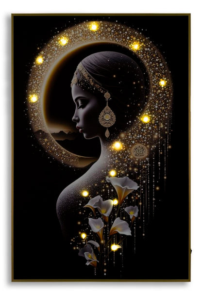 Schilderij On Canvas With Led Inda Laquared With Frame 60×3,5×90 cm