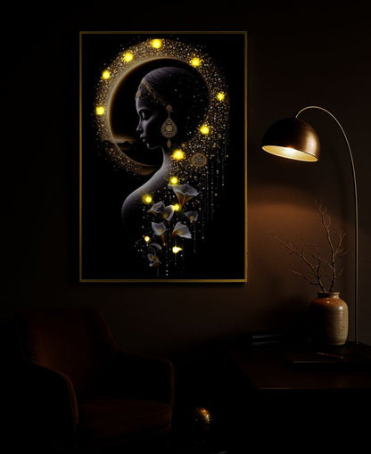 Schilderij On Canvas With Led Inda Laquared With Frame 60×3,5×90 cm