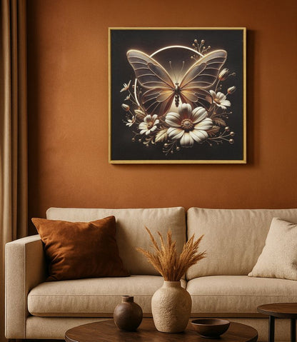 Schilderij On Canvas With Led Butterfly Laquared With Framecm 50x4 X50