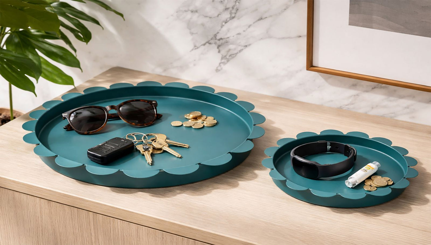 Dienblad Saturn Tray Round Teal Set 2 Pcs Ø 33×2 cm