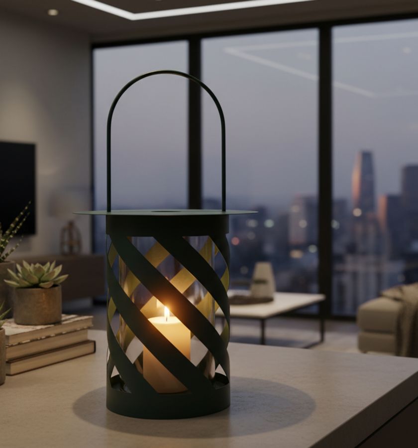 Lantaarn Twist Saturn Lantern Teal Ø 23×43 cm