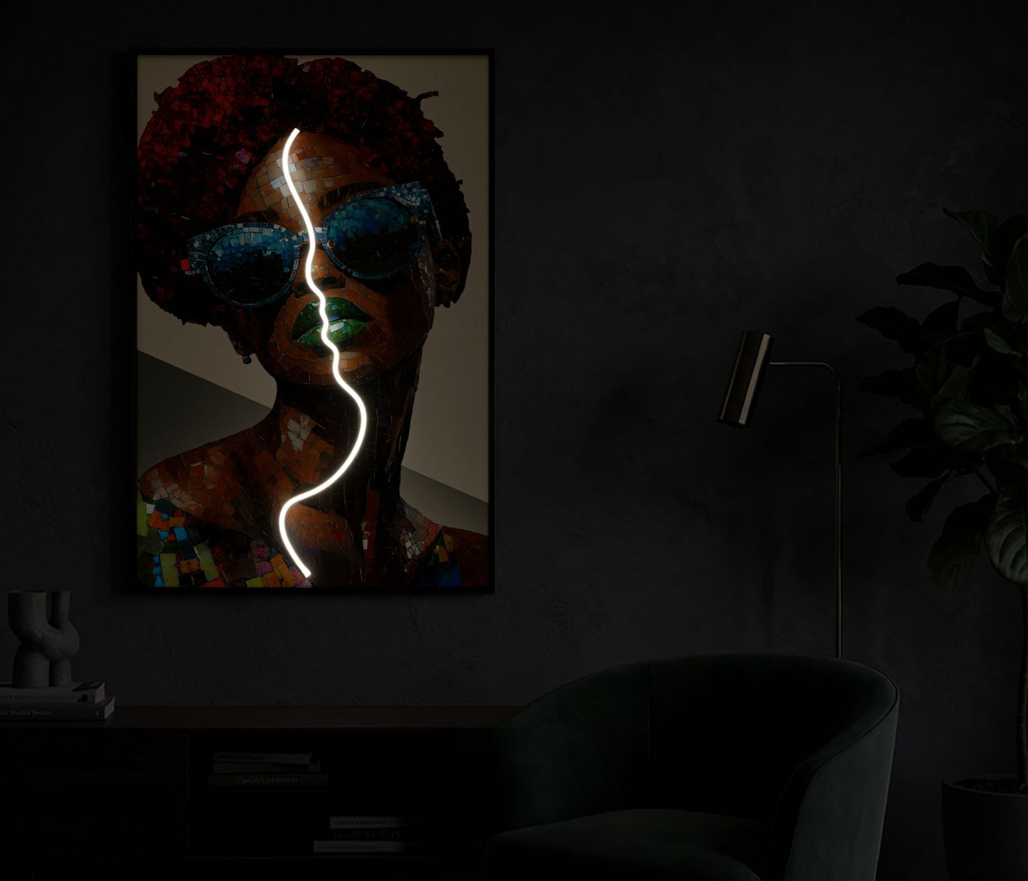 Schilderij On Canvas With Led Afro 60×3,5×90 cm