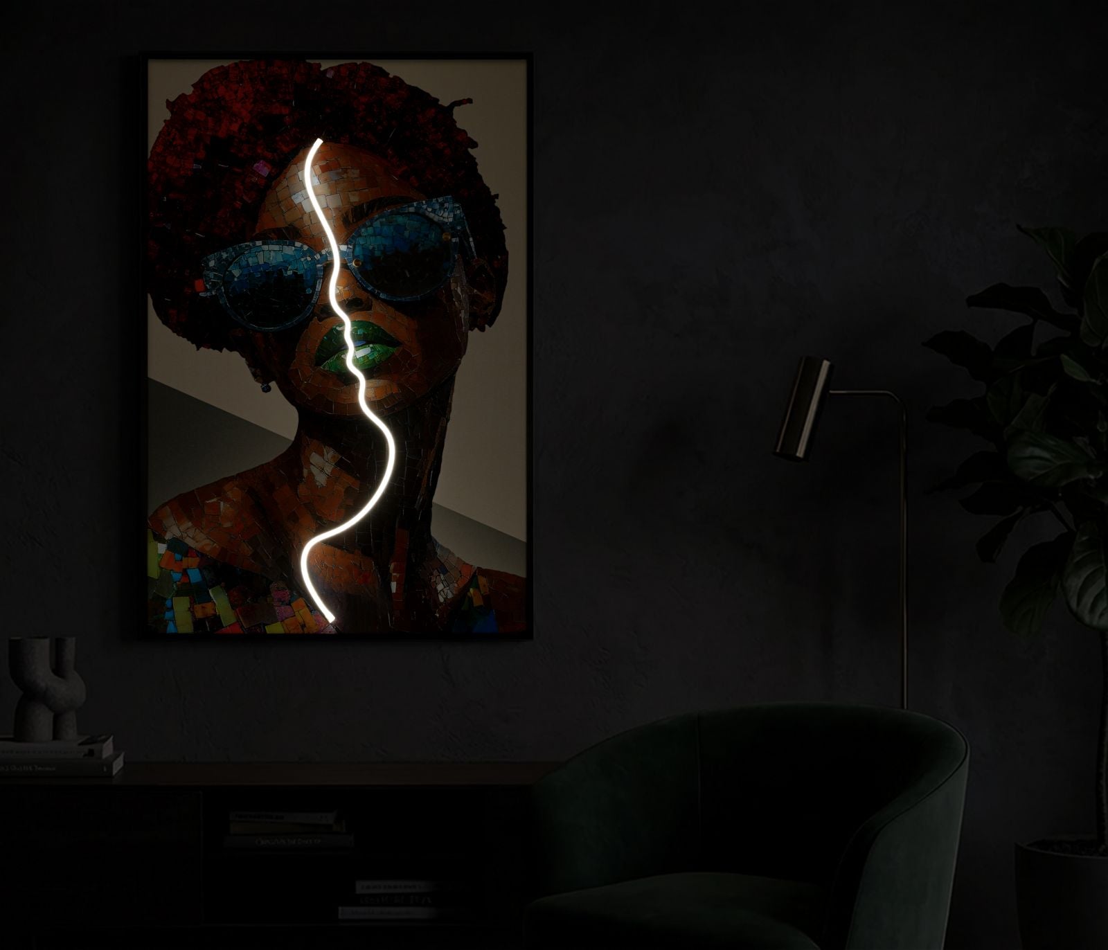 Schilderij On Canvas With Led Afro 60×3,5×90 cm
